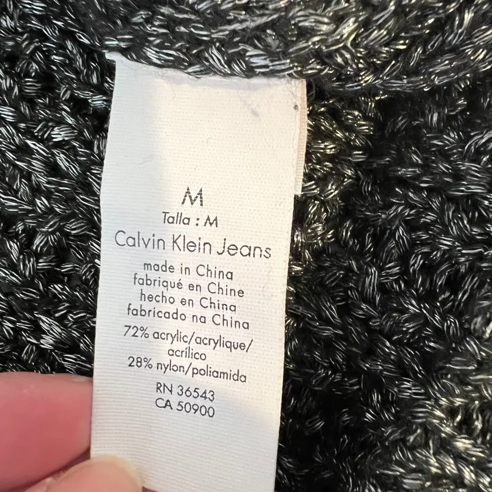 Calvin Klein Jeans‎ Open crochet Knit Chunky Sweater Women's Med Metallic Silver